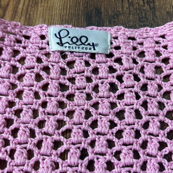 Lilly Pulitzer Crochet/Lace boho Hibiscus pink sweater cardigan S - Picture 7 of 9